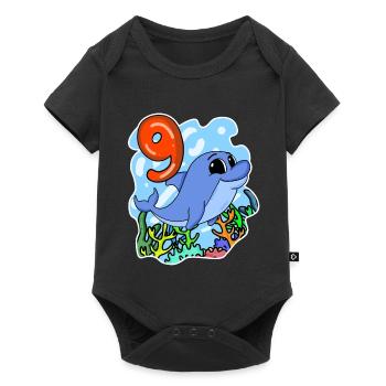 9th Birthday Motif Dolphin - Nine Years - Baby Premium short-sleeve bodysuit - black - Front