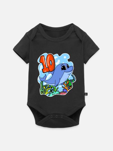 10. Geburtstag Motiv Delfin - zehn Jahre - Baby Premium Kurzarmbody - Schwarz