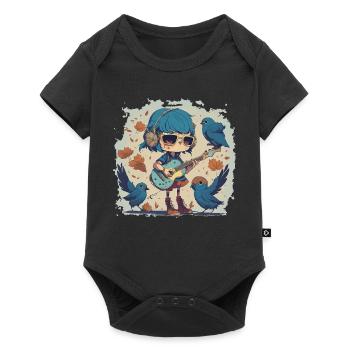 Fille avec guitare en automne - Body à manches courtes Premium Bébé - noir - Devant