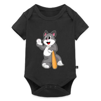 Katze Baseball Baseballschläger - Baby Premium Kurzarmbody - Schwarz - Vorne