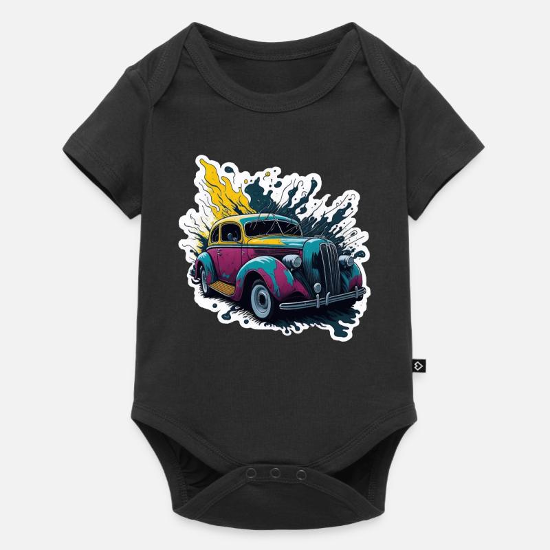 Farbiger Oldtimer Spritzer - Baby Premium Kurzarmbody - Schwarz