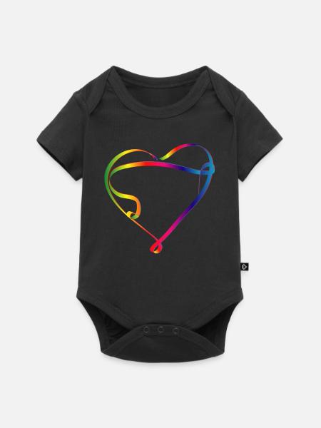 buntes Band in Herz Form und Regenbogen Farben - Baby Premium Kurzarmbody - Schwarz
