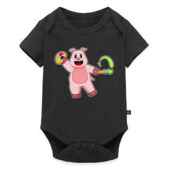 Peintre de cochons au pinceau - Body à manches courtes Premium Bébé - noir - Devant