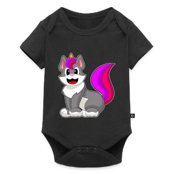 Katze Einhorn - Baby Premium Kurzarmbody - Schwarz - Vorne