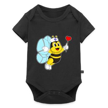 Biene Krankenschwester Herz - Baby Premium Kurzarmbody - Schwarz - Vorne