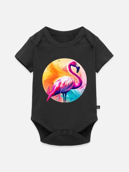 Rosa Flamingo - Baby Premium Kurzarmbody - Schwarz