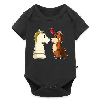 Pferd Schachfigur Springer Schach - Baby Premium Kurzarmbody - Schwarz - Vorne