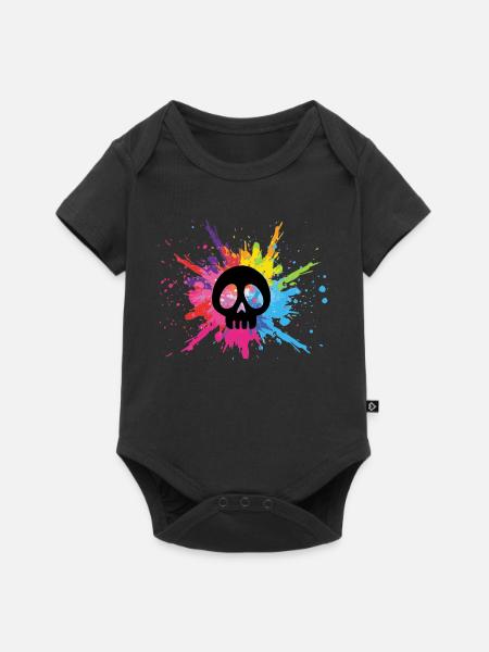 Schwarzer Schädel und mehrfarbige Explosion - Baby Premium Kurzarmbody - Schwarz