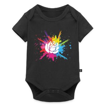 White flower and multicolored explosion - Baby Premium short-sleeve bodysuit - black - Front