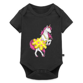 Einhorn Polka Dots Kleid - Baby Premium Kurzarmbody - Schwarz - Vorne
