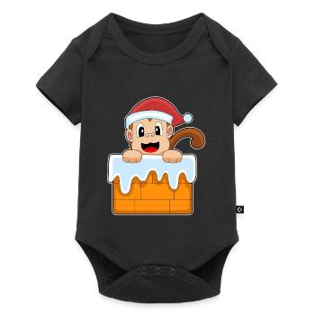 Monkey Christmas Santa Hat - Baby Premium short-sleeve bodysuit - black - Front