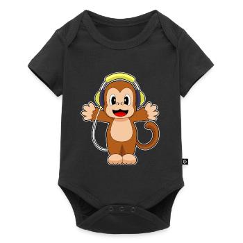 Musique casque de singe - Body à manches courtes Premium Bébé - noir - Devant