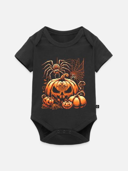 Halloween-Spinne mit Kürbissen - Baby Premium Kurzarmbody - Schwarz