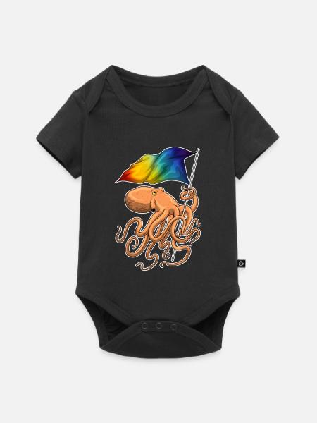 Krake Regenbogen Flagge - Baby Premium Kurzarmbody - Schwarz
