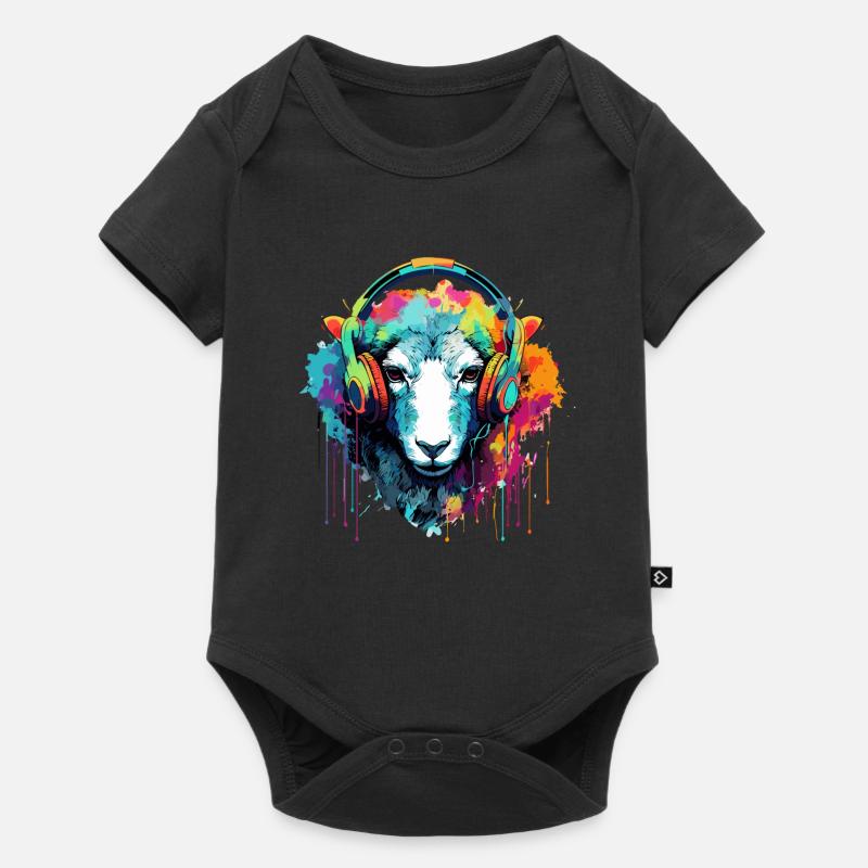 Moutons avec écouteurs Moutons animaux - Body à manches courtes Premium Bébé - noir