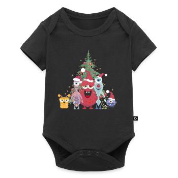 fröhliche bunte Monster Familie feiert Weihnachten - Baby Premium Kurzarmbody - Schwarz - Vorne