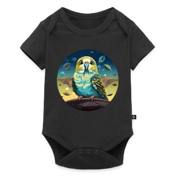 Funny budgie with UFOs in space - Baby Premium short-sleeve bodysuit - black - Front