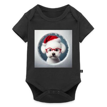 Bichon Frisé Hund als Weihnachtsmann - Baby Premium Kurzarmbody - Schwarz - Vorne