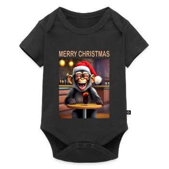 Monkey celebrates Christmas with hat and drink - Baby Premium short-sleeve bodysuit - black - Front
