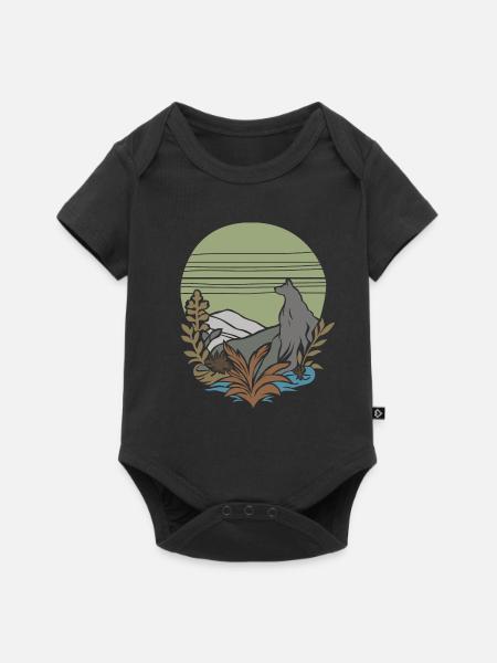 Lone Wolf – Vintage Nature - Baby Premium Kurzarmbody - Schwarz