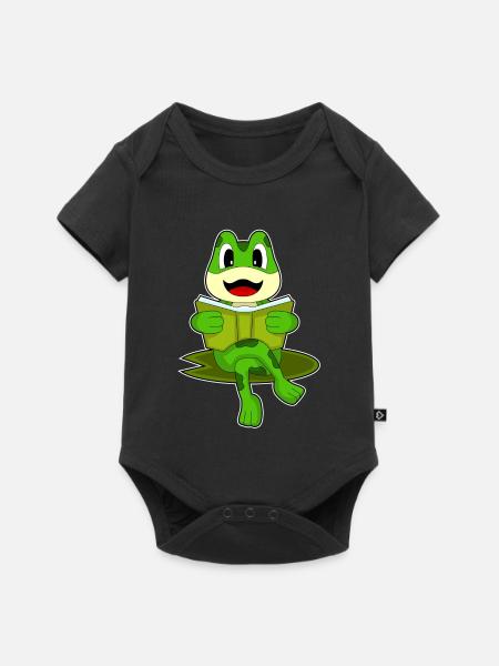 Frosch Nerd Buch - Baby Premium Kurzarmbody - Schwarz