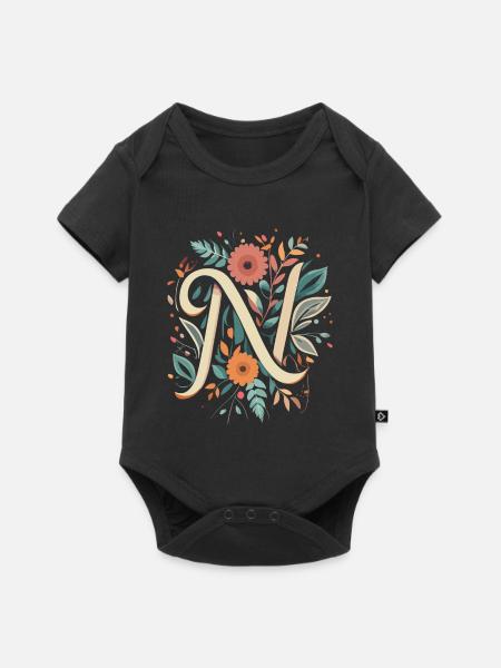 N Typographie floral - Baby Premium Kurzarmbody - Schwarz