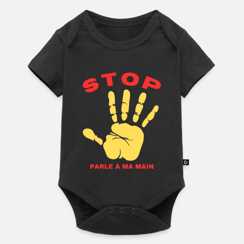 Stop Parle à ma main- Design de main drôle - Body à manches courtes Premium Bébé - noir