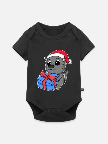 Katze Weihnachten - Baby Premium Kurzarmbody - Schwarz