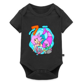 Fille 7 ans 7e anniversaire sirène - Body à manches courtes Premium Bébé - noir - Devant