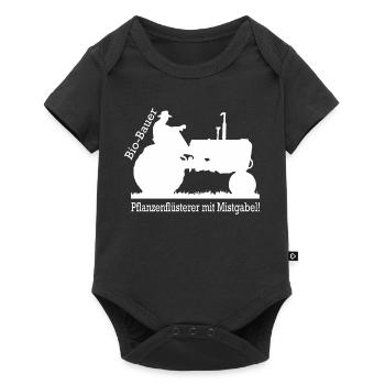 Bio Bauer Pflanzenflüsterer mit Mistgabel Geschenk - Baby Premium Kurzarmbody - Schwarz - Vorne