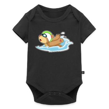 Bär Schwimmen Schwimmbrille Sommer - Baby Premium Kurzarmbody - Schwarz - Vorne