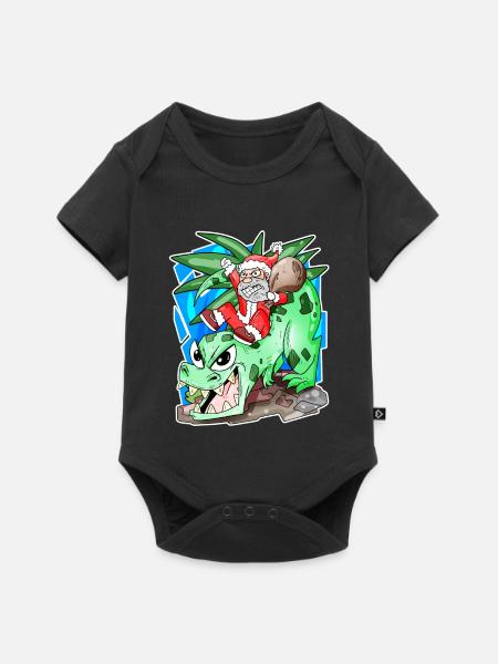 Weihnachtsmann auf Dino - Baby Premium Kurzarmbody - Schwarz
