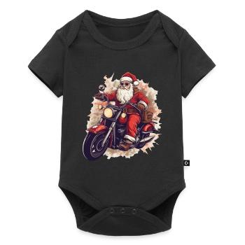 Santa Claus Motorcycle Sunglasses Christmas - Baby Premium short-sleeve bodysuit - black - Front