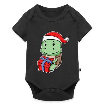 Turtle with Christmas hat - Baby Premium short-sleeve bodysuit - black - Front