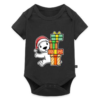 Ours polaire avec bonnet de Père Noël et cadeau de Noël - Body à manches courtes Premium Bébé - noir - Devant