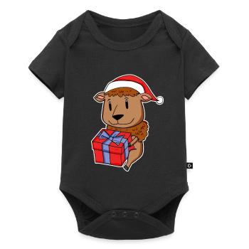 Bison with Santa hat and Christmas gift - Baby Premium short-sleeve bodysuit - black - Front