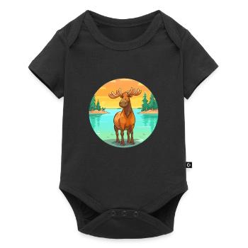 Moose Watercolor Cartoon Kawaii Clipart Animal - Baby Premium short-sleeve bodysuit - black - Front