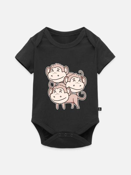 Niedliche Affen - Affe Motiv - Baby Premium Kurzarmbody - Schwarz