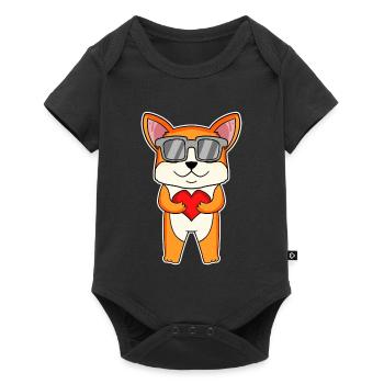 Dog with heart and glasses - Welsh Corgi Pembroke - Baby Premium short-sleeve bodysuit - black - Front