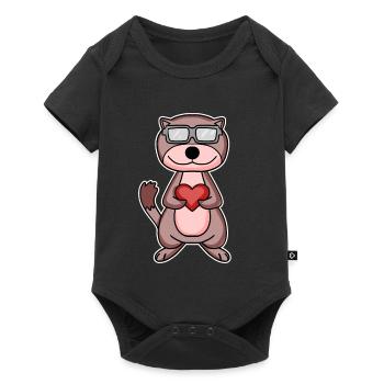 Belette avec coeur et lunettes - Body à manches courtes Premium Bébé - noir - Devant
