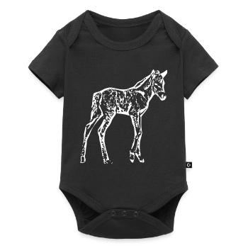Pferd weiß, Fohlen - Baby Premium Kurzarmbody - Schwarz - Vorne