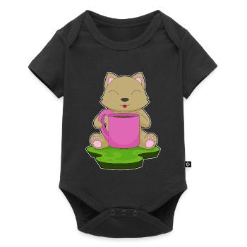 Katze Kaffee Becher - Baby Premium Kurzarmbody - Schwarz - Vorne