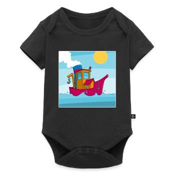 Colorful image of a funny tugboat - Baby Premium short-sleeve bodysuit - black - Front