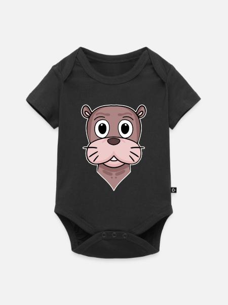 Seelöwe Tierkopf Tier Kopf - Baby Premium Kurzarmbody - Schwarz