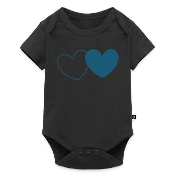 Coeur bleu 2 coeurs Saint-Valentin - Body à manches courtes Premium Bébé - noir - Devant