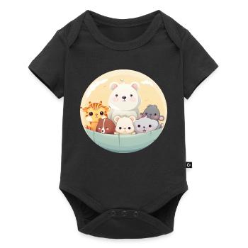 Cute animal family in cartoon style - Baby Premium short-sleeve bodysuit - black - Front