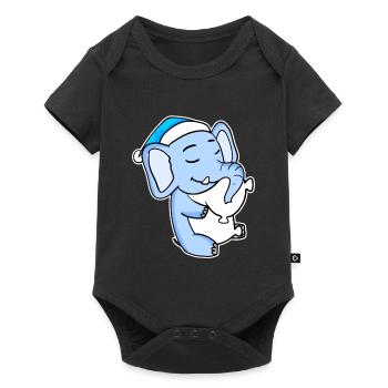 Éléphant avec oreiller et bonnet somnolent - Body à manches courtes Premium Bébé - noir - Devant