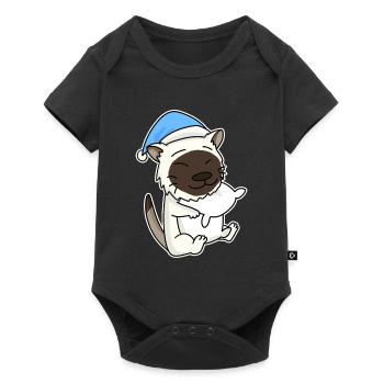 Sleeping Tired - Cat with Pillow and Sleepy Cap - Baby Premium short-sleeve bodysuit - black - Front