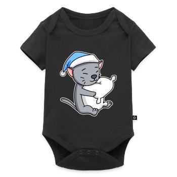 Dormir fatigué - Chat avec oreiller et bonnet somnolent - Body à manches courtes Premium Bébé - noir - Devant