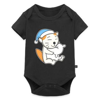 Sleeping Tired - Cat with Pillow and Sleepy Cap - Baby Premium short-sleeve bodysuit - black - Front